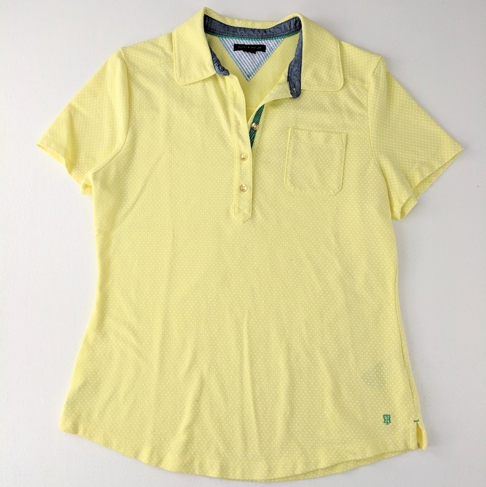 Tommy | Pastel Yellow Polka Dot Polo Like New Sz L